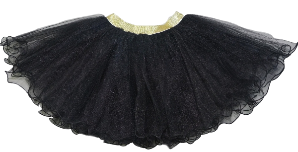 TT115BK - Gold Elastic Black Tutu Skirt