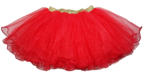 TT115RS - Gold Elastic Red Tutu Skirt
