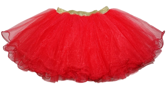 TT115RS - Gold Elastic Red Tutu Skirt