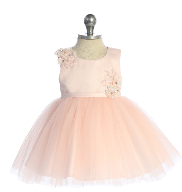 TT5897S - Baby Girls Mesh Overlay Bodice with 3D Flower Applique and Mesh Skirt