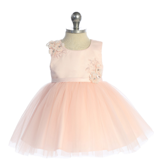 TT5897S - Baby Girls Mesh Overlay Bodice with 3D Flower Applique and Mesh Skirt