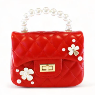 B1303R - Doe A Deer Pearl Handle Quilted Leather Purse w/ Charms