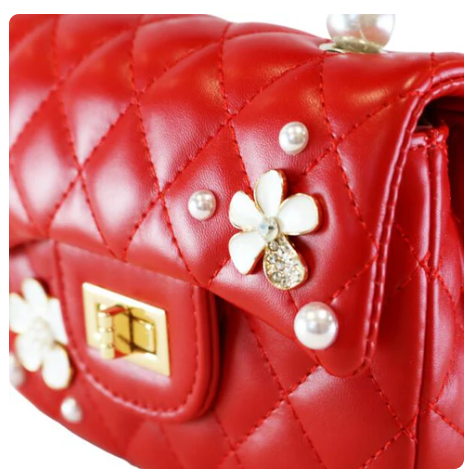 B1303R - Doe A Deer Pearl Handle Quilted Leather Purse w/ Charms