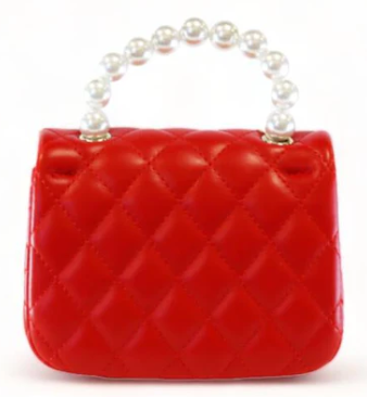 B1303R - Doe A Deer Pearl Handle Quilted Leather Purse w/ Charms