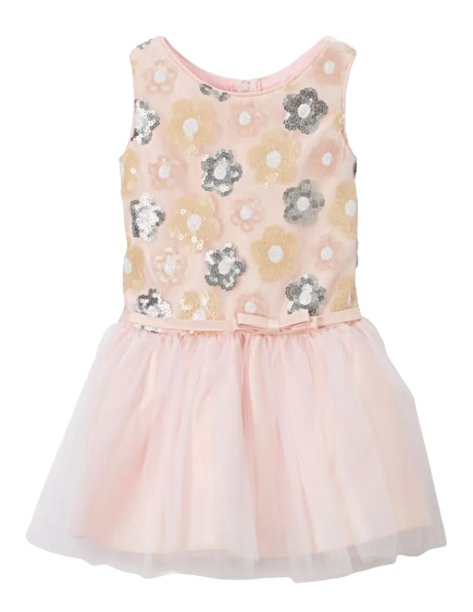 SK511R - Floral Sequin Drop Waist Girls Dress (Rose)