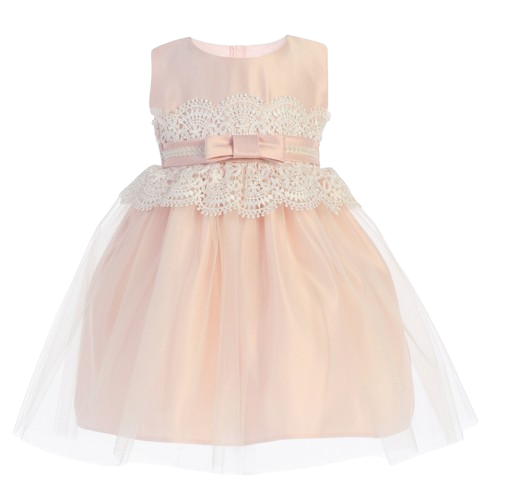 SKB732B - Satin & Tulle with Lace & Pearl Baby Girl Dress