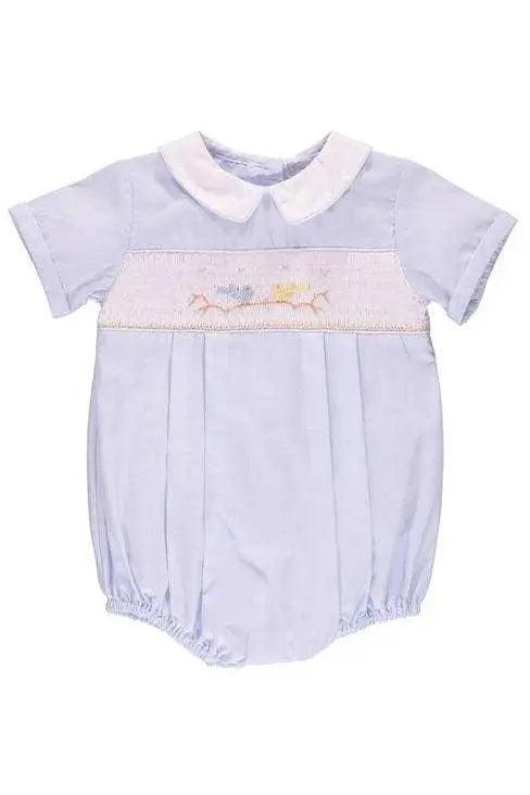 Carriage Boutique - 12000 - Baby Boys Hand Smocked Classic Creeper - Blue Birds on Tree Cadiz Boutique, Inc.