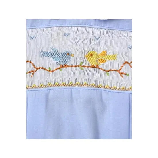 Carriage Boutique - 12000 - Baby Boys Hand Smocked Classic Creeper - Blue Birds on Tree Cadiz Boutique, Inc.