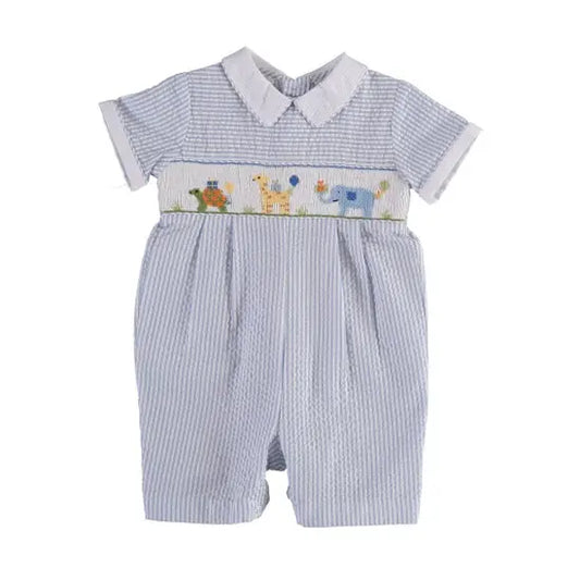 Carriage Boutique - 13454 - Blue Smocked Animals Romper Cadiz Boutique