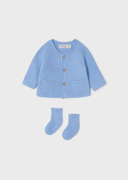 Mayoral 1346B - Tricot Cardigan and Socks ECOFRIENDS newborn boy Cadiz Boutique, Inc.