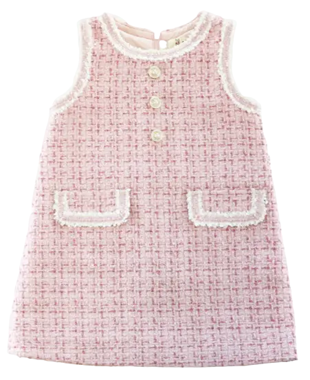 DOD14255 - Doe A Deer Sequin Trim Tweed Dress - Pink Cadiz Boutique, Inc.