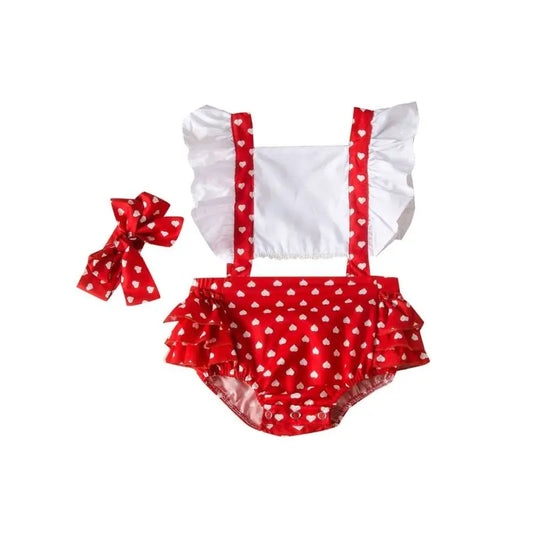 Little Girl Love Heart Ruffle Bodysuit And Headband Cadiz Boutique