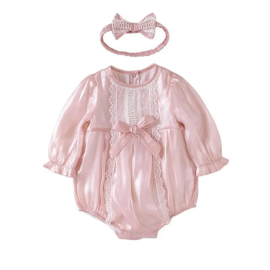 2 Piece Baby Girl Lace Bodysuit Matching Headband Pink Cadiz Boutique, Inc.