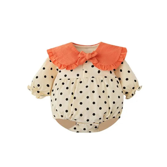 Polka Dots Turndown Collar Bodysuit Cadiz Boutique