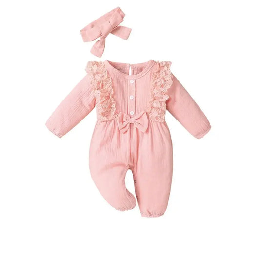 Lace Bow Front Muslin Jumpsuit & Headband Cadiz Boutique