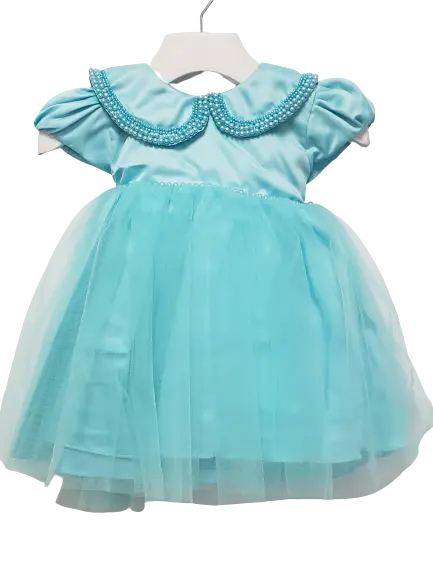 Teal Tulle Dress with Pearls Cadiz Boutique