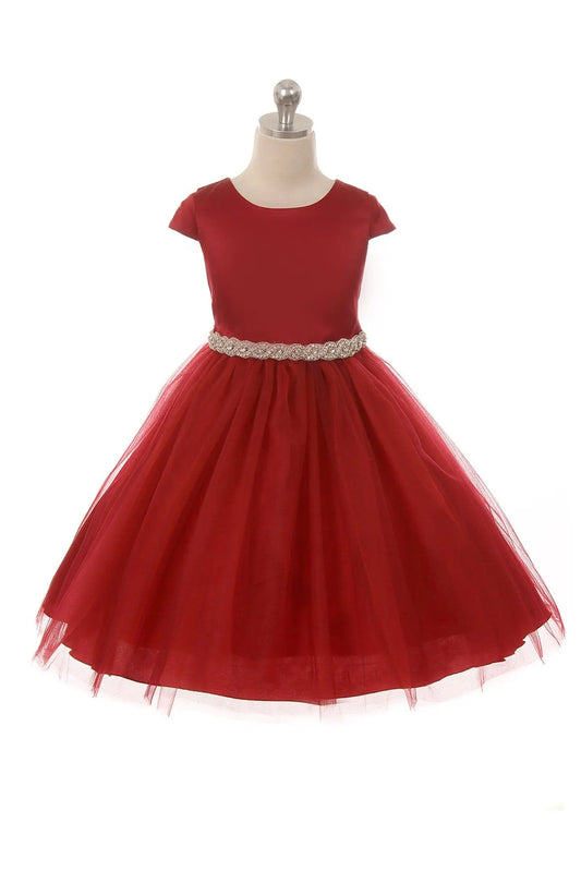 Kids Dream - KD452R - Sleeve Satin Dress w/ Tulle Red Cadiz Boutique