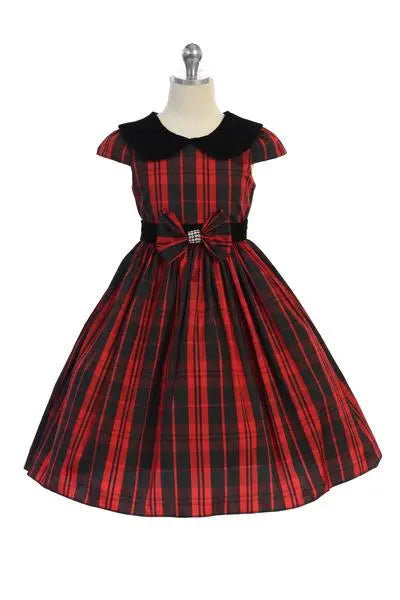 KD495A - Classic Plaid with Velvet Collar Dress Cadiz Boutique