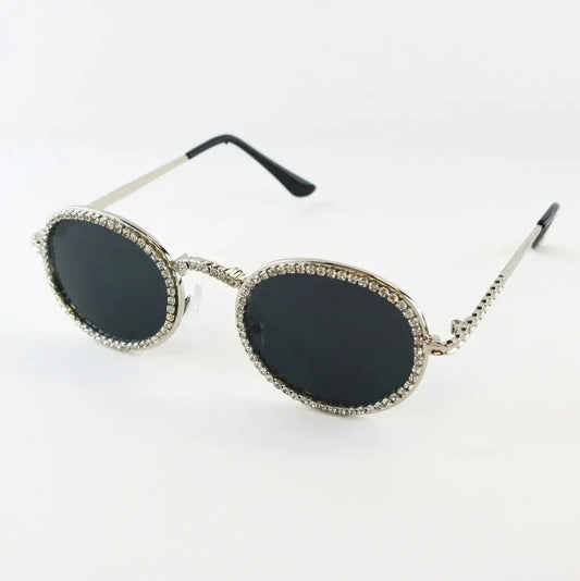 DOD5473 - Oval Rhinestone Sunglasses - Black Cadiz Boutique, Inc.