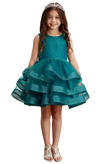 TT5829 - Short Dress with Glitter Horse Hair Ruffles Cadiz Boutique, Inc.