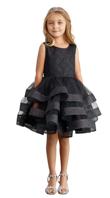 TT5829 - Short Dress with Glitter Horse Hair Ruffles Cadiz Boutique, Inc.