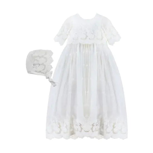 Carriage Boutique - 71016 - Baby Girl Star Lace Christening Gown + Bonnet Cadiz Boutique