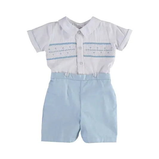 Carriage Boutique - 900631 - Boys Short Romper Set /Bobbie Suit with Hand Smocking Cadiz Boutique