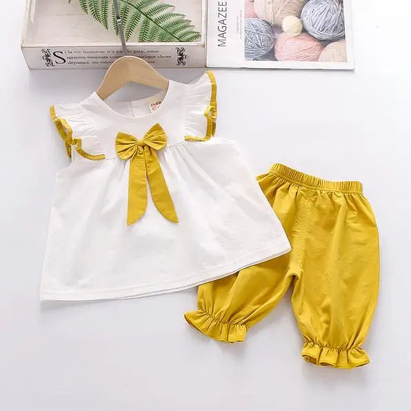 903549 - Toddler Girl 2pcs Solid Pattern Cotton Summer Suit Top & Pants Cadiz Boutique, Inc.