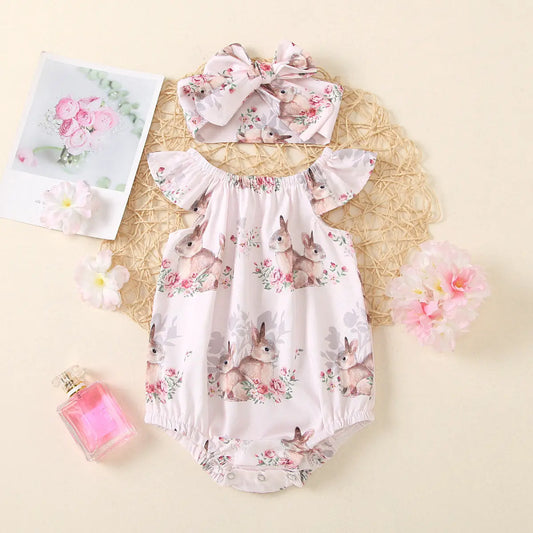 KJ929 - Easter Bunny Print Girl Baby Bodysuit Cadiz Boutique, Inc.