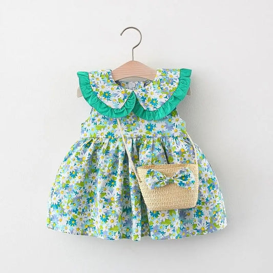 935223G - Toddler Girl Floral Print Dress with Bag Cadiz Boutique, Inc.