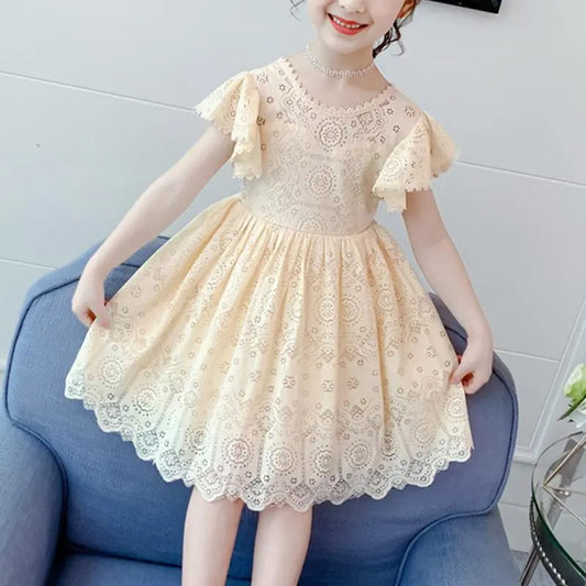 937576 - Girl Solid Color Lace Princess Dress Apricot Cadiz Boutique, Inc.