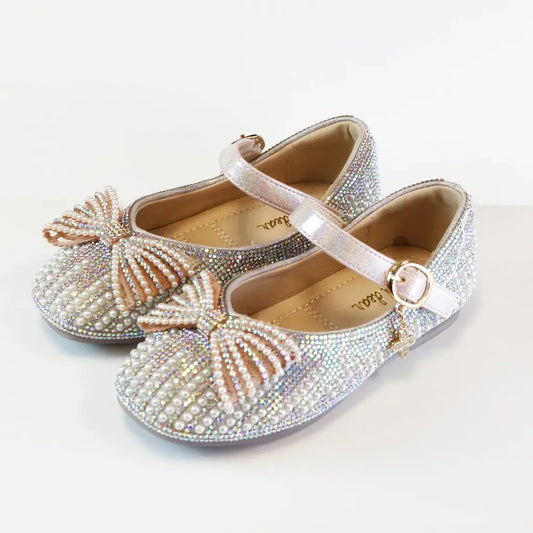 DODS99555 - Pearl Bowtie Flat Shoes - Pink Cadiz Boutique, Inc.