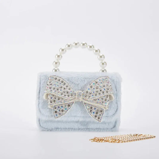 B1212B - Rhinestone Bow Furry Purse - Blue Cadiz Boutique, Inc.