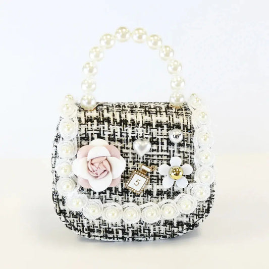 BB1281B - Floral & Perfume Tweed Purse - Black Cadiz Boutique, Inc.