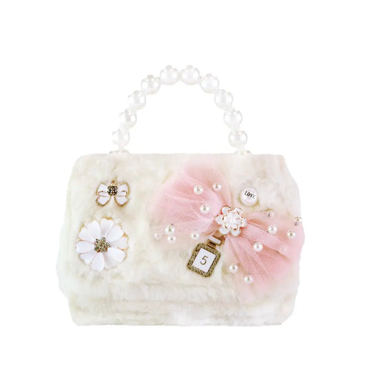 B1294A - Doe A Deer Bow & Floral Furry Purse - Beige Cadiz Boutique, Inc.