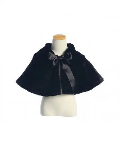 SKC12B - RIBBON FUR CAPE - Black Cadiz Boutique