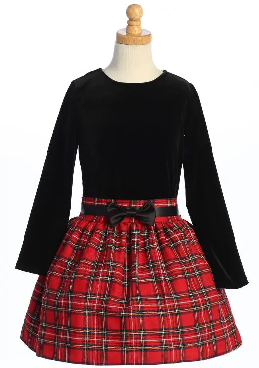 C963 - Lito Stretch Velvet Bodice With Plaid Skirt Cadiz Boutique, Inc.