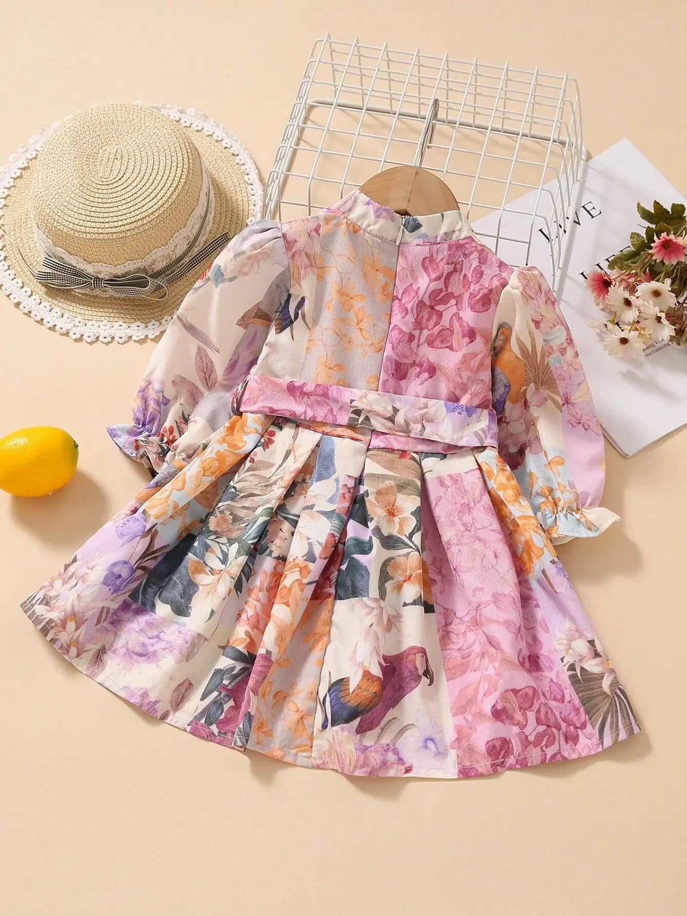 CH5010 - Girl Flounce Sleeve Floral Print Zip Back Belted Dress Cadiz Boutique, Inc.