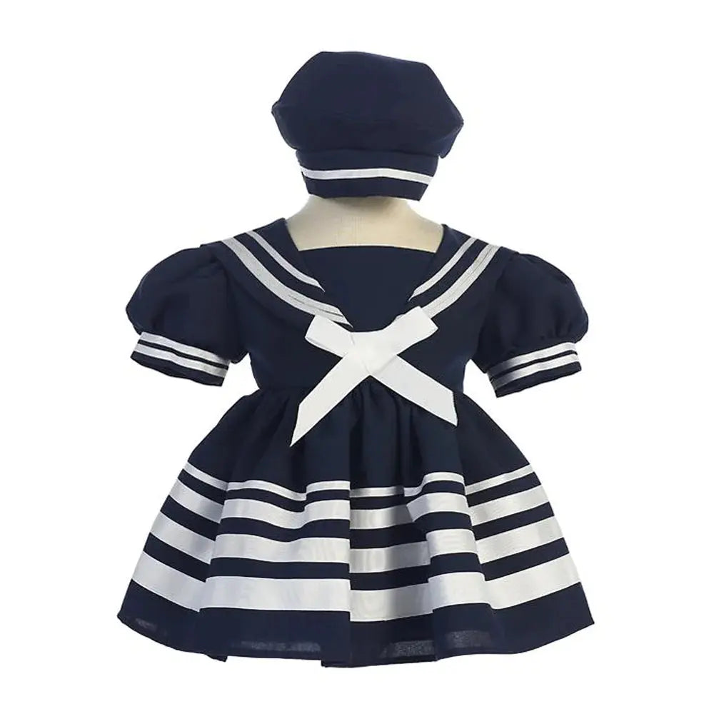 FS167N -  NAVY NAUTICAL SAILOR DRESS AND HAT - STRIPED SKIRT