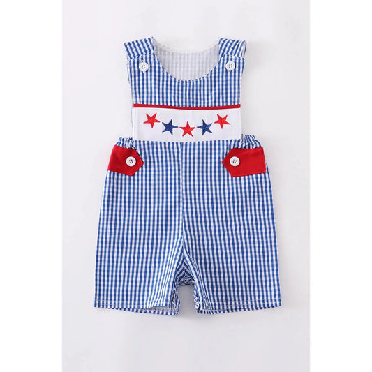 HDBG - Blue gingham Star Embroidery Boy Jonjon Cadiz Boutique, Inc.