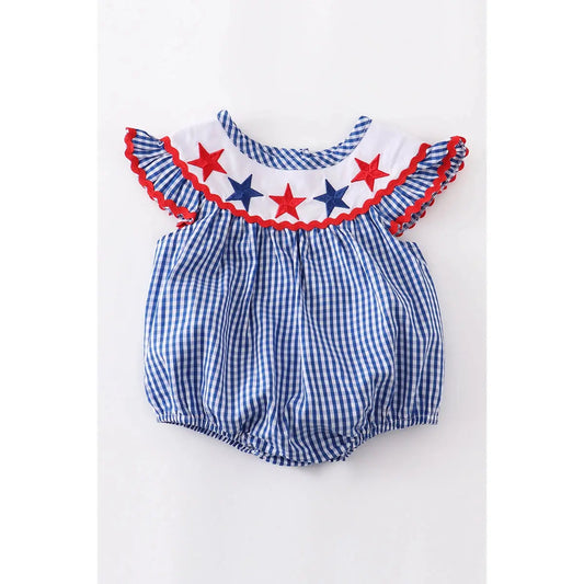 HDGST - Blue Gingham Star Embroidery Girl Bubble Cadiz Boutique, Inc.