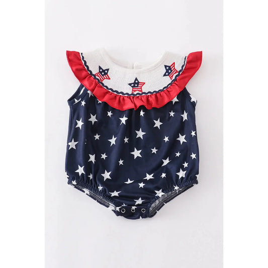 HDSTR - Blue Star Smocked Ruffle Baby Romper Cadiz Boutique, Inc.