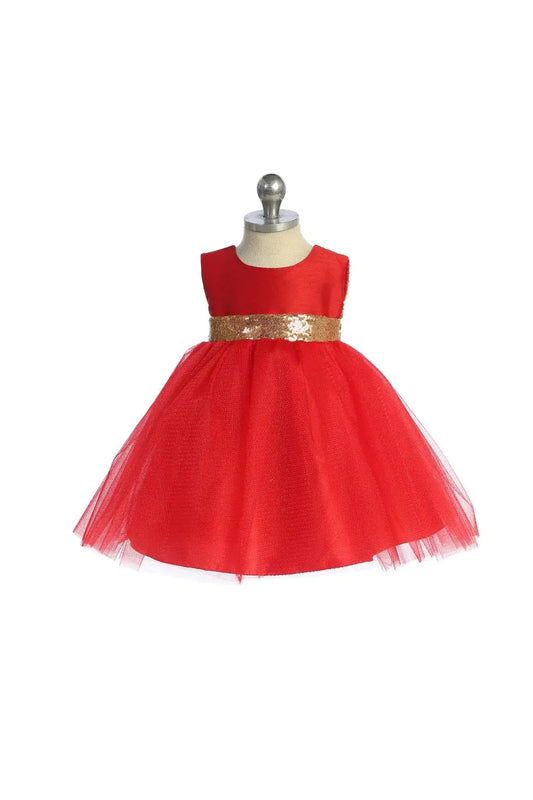 KD498BR - Infant-Gold Silver Sequin V Back Red