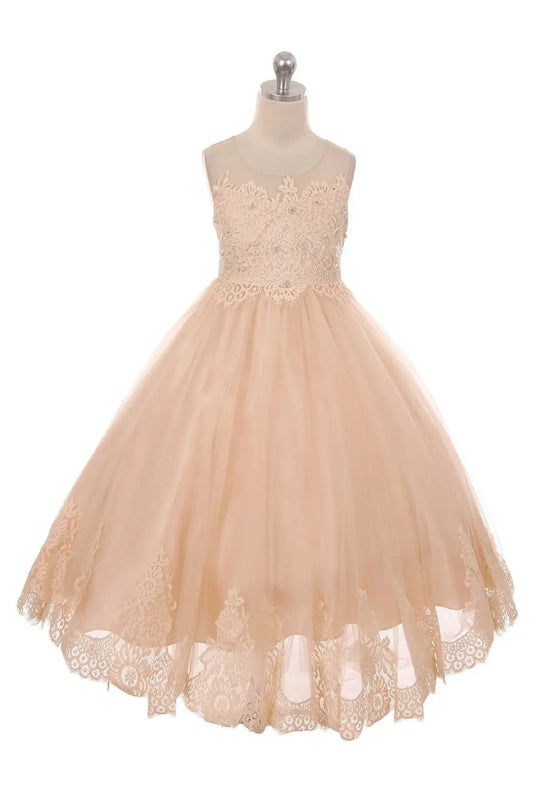 KD7007 - Lace Appliqué Illusion Bateau Dress - Vintage Rose Cadiz Boutique, Inc.