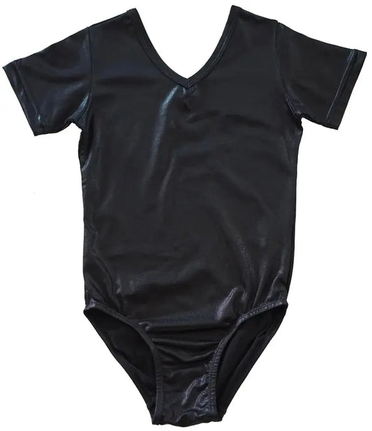 LT118BK- Shiny Black Short-Sleeve Leotard Cadiz Boutique, Inc.