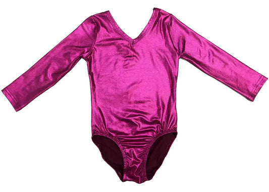 LT123HP - Shiny Hot Pink Long Sleeve Leotard Cadiz Boutique, Inc.