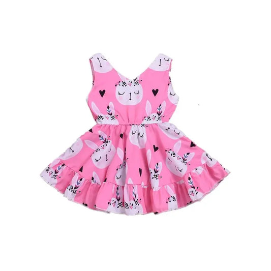 V Collar Sleeveless Rabbit Easter Dress Cadiz Boutique