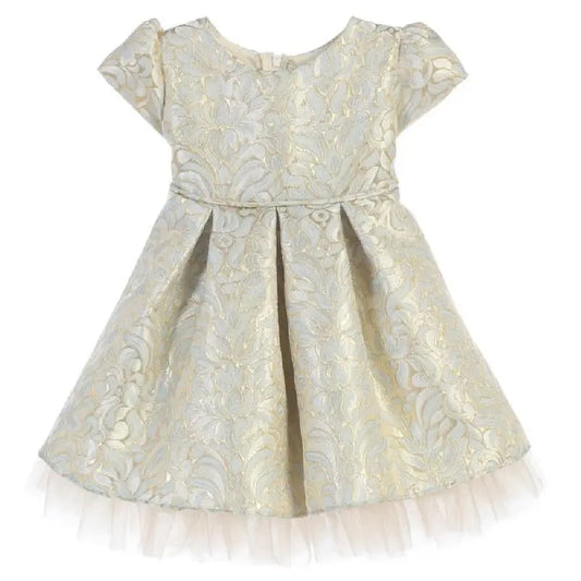 ORNATE PLEATED JACQUARD WITH TULLE -Blue and Gold Cadiz Boutique