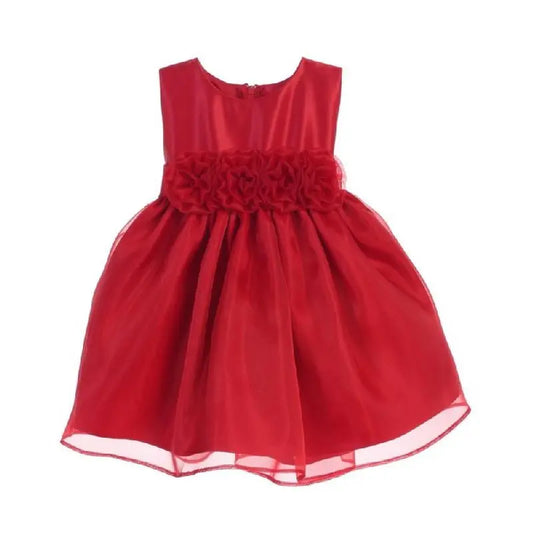 Girls Red Satin Organza Flower Cadiz Boutique