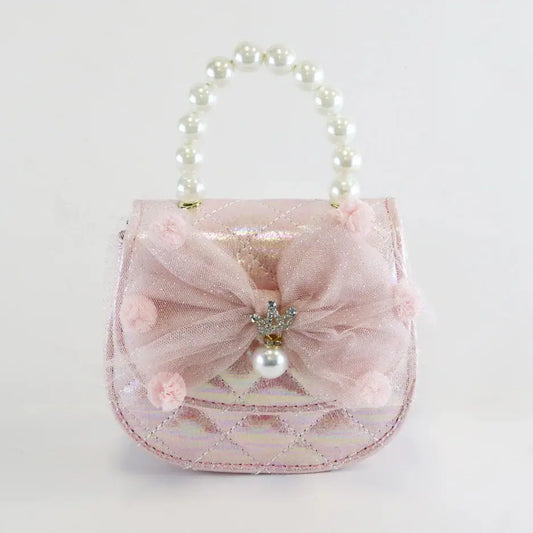 Doe A Deer - B1230P - Pom Pom Mesh Bow Shiny Purse - Pink Cadiz Boutique, Inc.